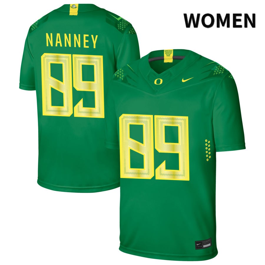 Oregon Ducks Women's #89 Tyler Nanney Football College Authentic Green NIL 2022 Nike Jersey DPD06O3M